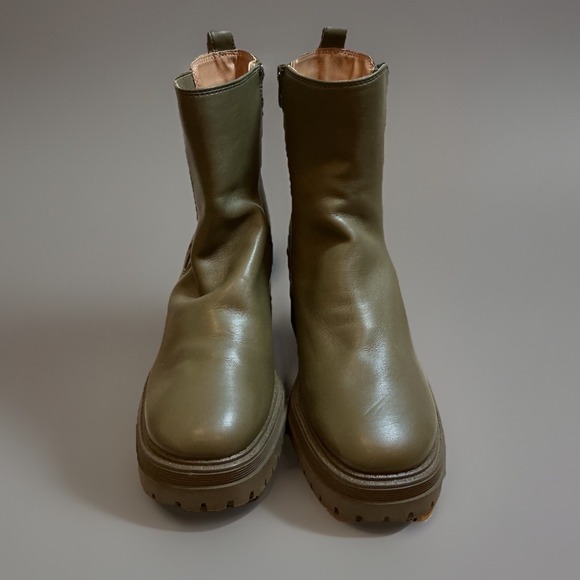 Sam & Libby Olive Green Lug Sole Chunky Heel Ankle Boots Womens 8.5 - Picture 1 of 13